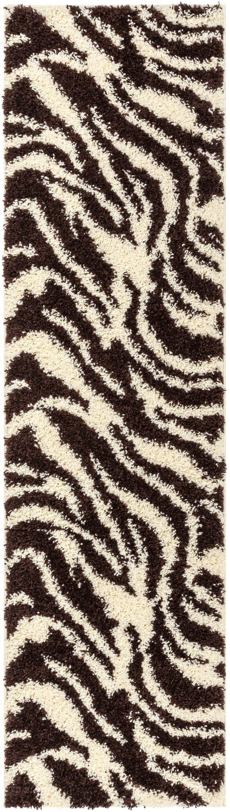 Safari Zebra Brown Contemporary Shag Rug