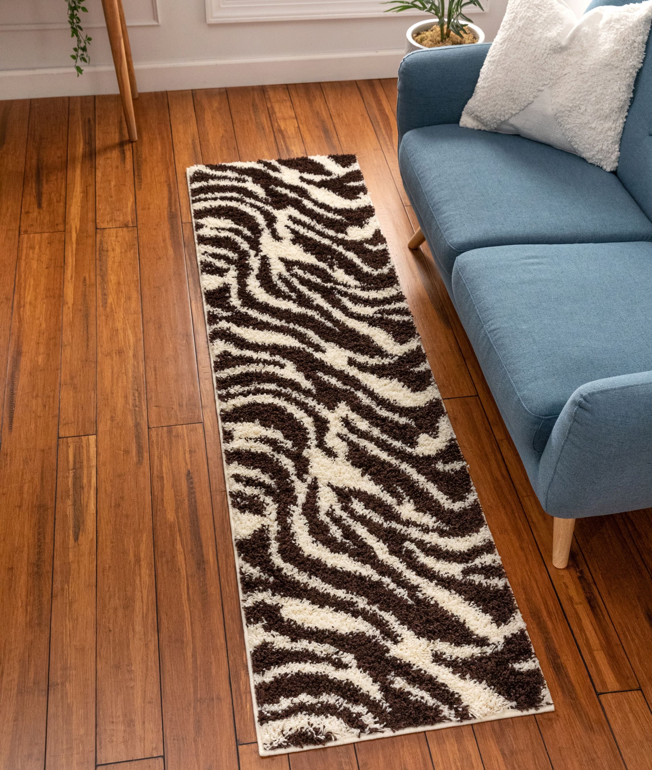 Safari Zebra Brown Contemporary Shag Rug