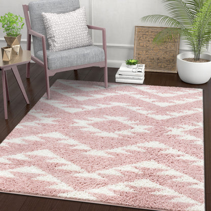 Edona Moroccan Tribal Pink Shag Rug