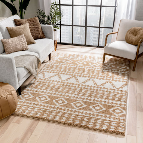 Cossima Moroccan Geometric Pattern Ivory Thick Shag Rug