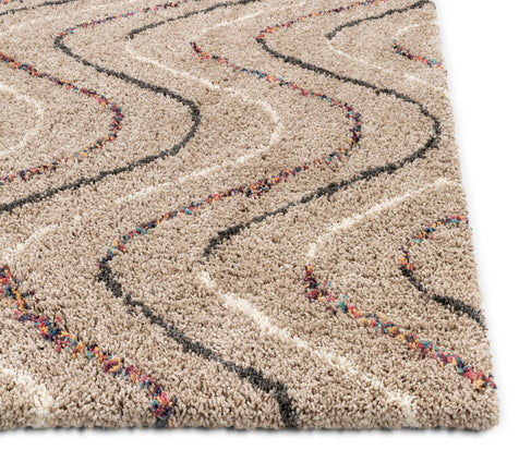 Macie Cream Abstract Wavy Stripes Shag Rug