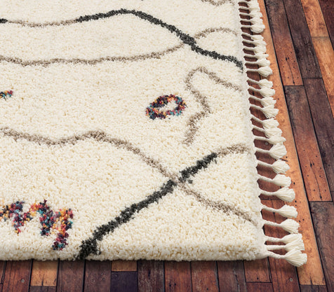 Silvie Ivory Tribal Nomadic Stripes Shag Rug By Chill Rugs 5'3" x 7'3"
