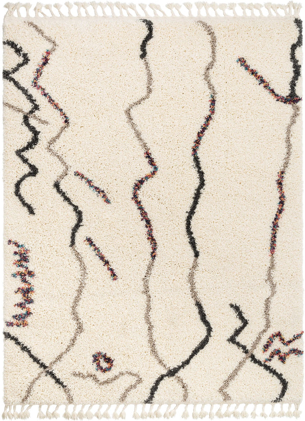 Silvie Ivory Tribal Nomadic Stripes Shag Rug By Chill Rugs 5'3" x 7'3"