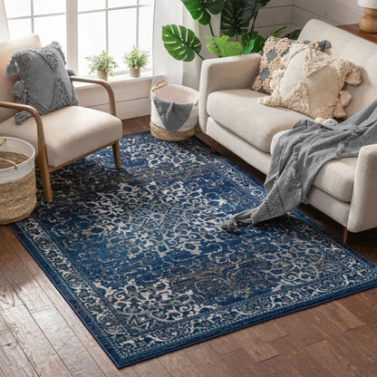 Sultana Blue Vintage Floral 5'3" x 7'3" Rug Well Woven