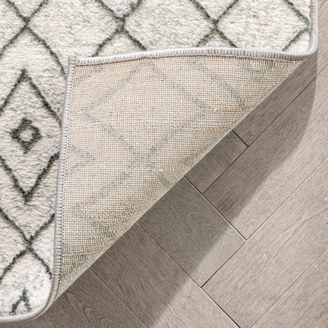 Hira Moroccan Trellis Geometric Ivory High-Low Rug