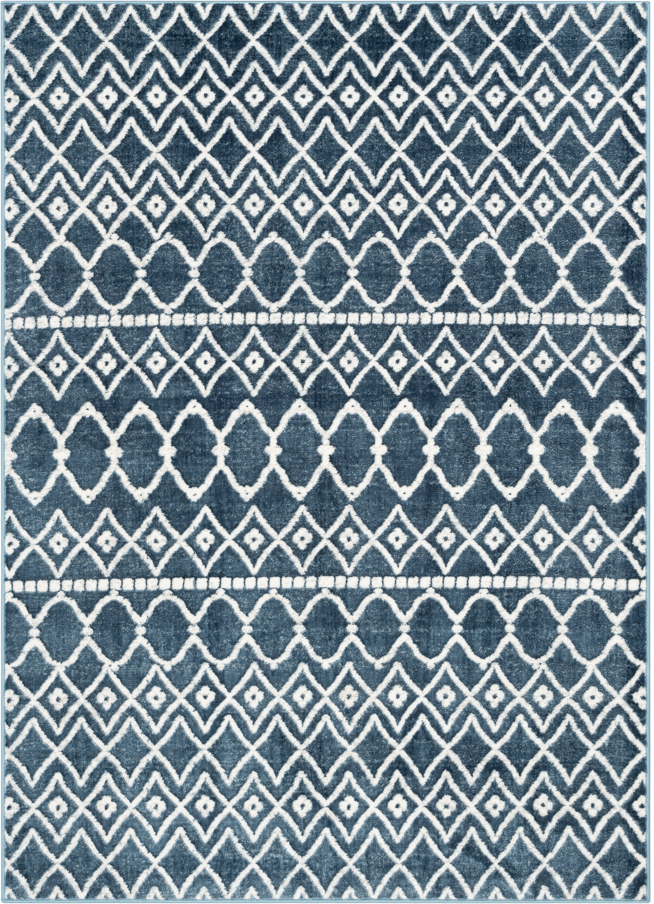 Hira Moroccan Trellis Geometric Blue High-Low 5'3" x 7'3" Rug