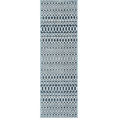 Hira Moroccan Trellis Geometric Blue High-Low Rug