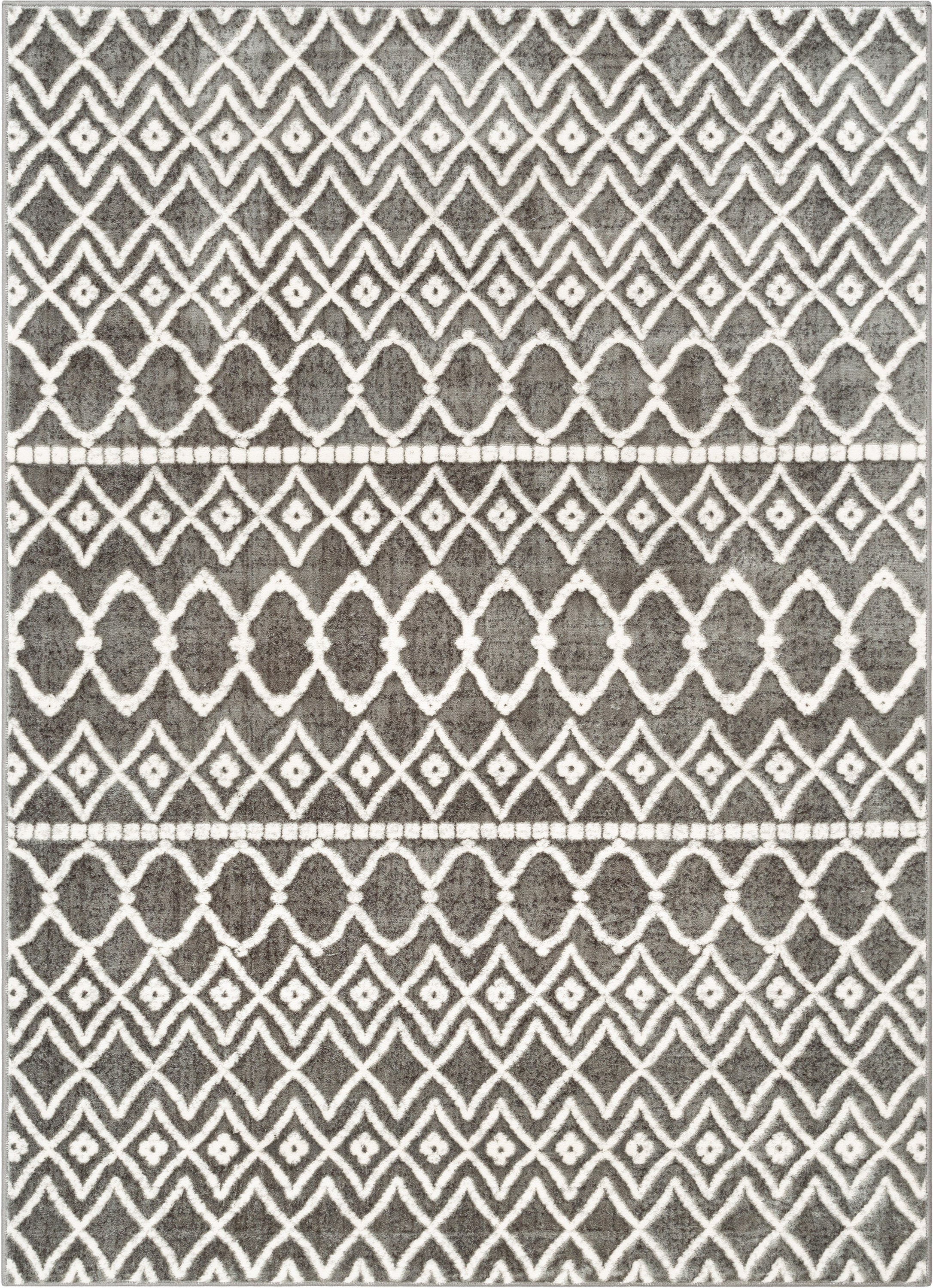 Hira Moroccan Trellis Geometric 2'3" x 7'3" Runner Grey High-Low Rug