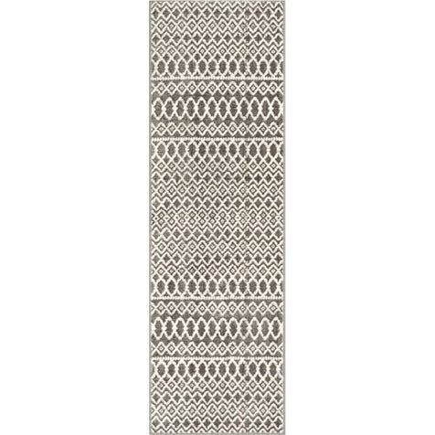 Hira Moroccan Trellis Geometric Grey High-Low Rug