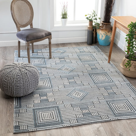 Logan Mid-Century Geometric Blue High-Low Rug