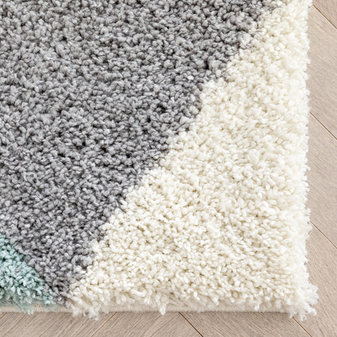 Reily Mid-Century Modern Geometric Triangle Pattern Light Blue Shag Rug