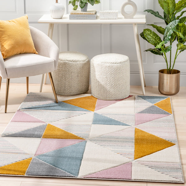 Nia Modern Geometric Ivory Multi Rug