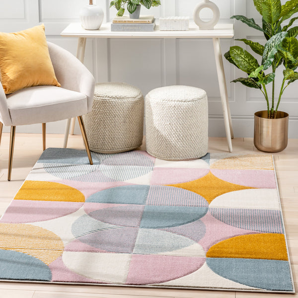 Landon Modern Geometric Ivory Multi Rug