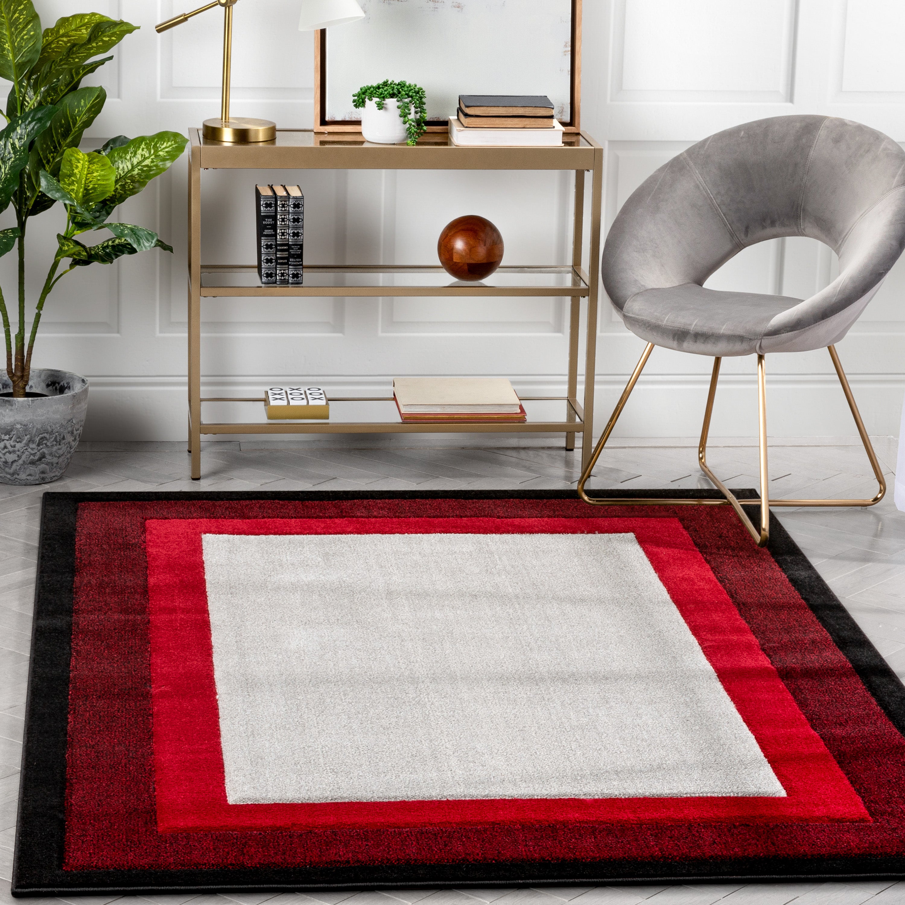 Arian Modern Border Pattern Red Rug