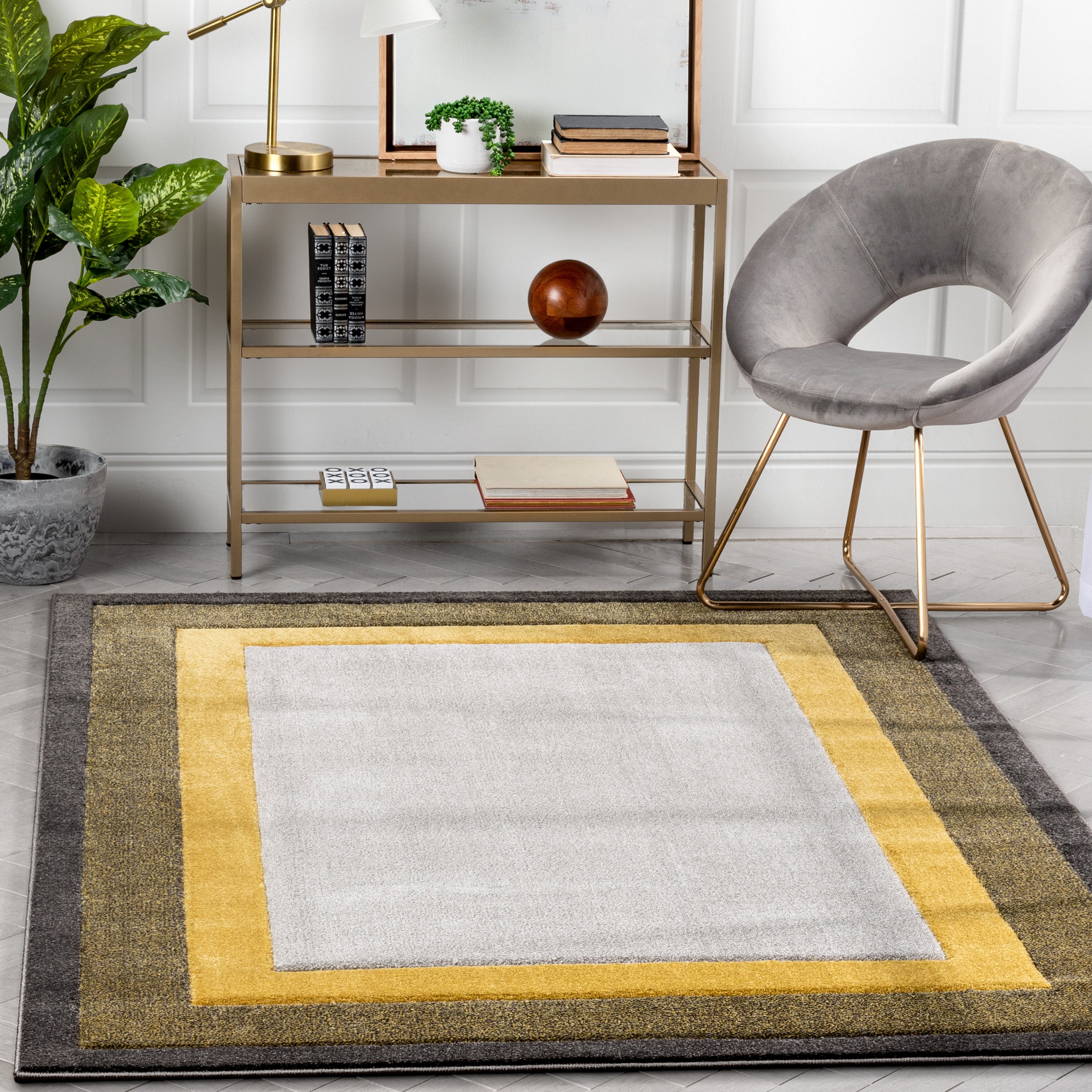 Arian Modern Border Pattern Yellow Rug