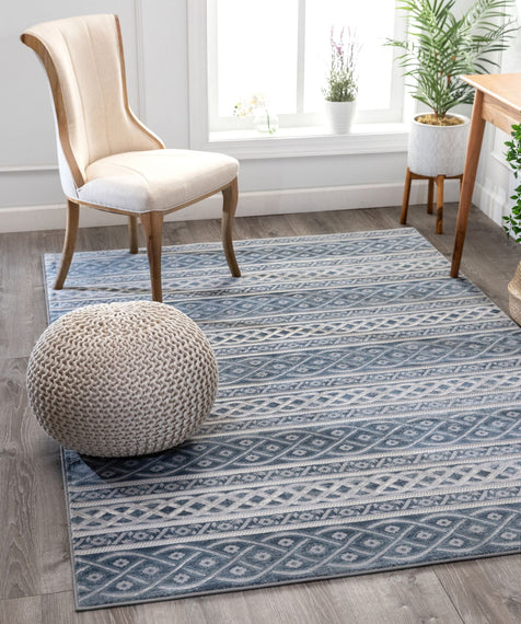 Ashley Tribal Geometric Blue High-Low Rug