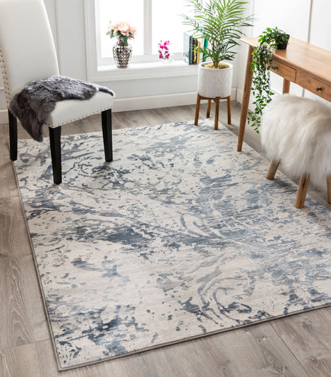 Winston Modern Abstract Paintsplash Light Grey High-Low Rug 5'3" x 7'3"