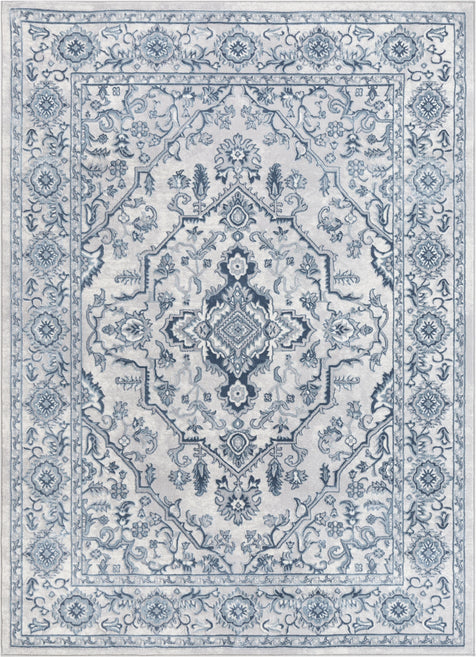 Lauren Vintage Persian Medallion Grey High-Low Rug 5'3" x 7'3"