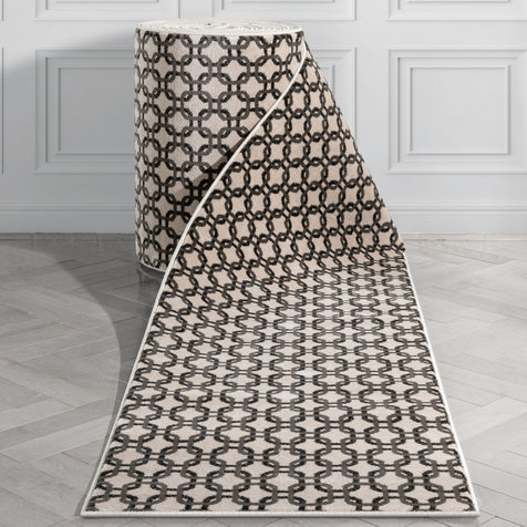 Custom Size Runner Levi Modern Geometric Ivory Grey Choose Your Width x Choose Your Length Hallway Runner Rug