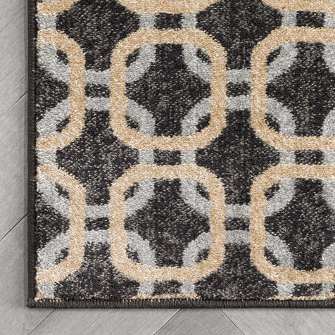 Levi Modern Geometric Grey Gold Soft Rug