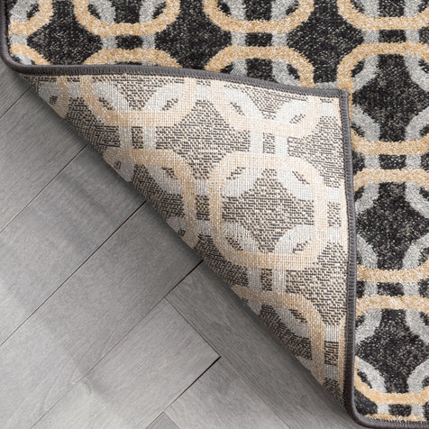 Levi Modern Geometric Grey Gold Soft Rug