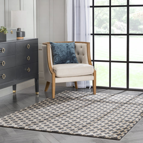 Levi Modern Geometric Grey Gold Soft Rug