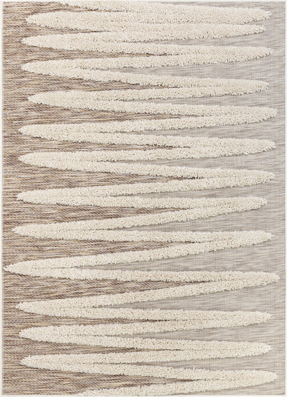 Brigida Coastal Pattern Beige High-Low Flat-Weave 7'10" x 9'10" Rug