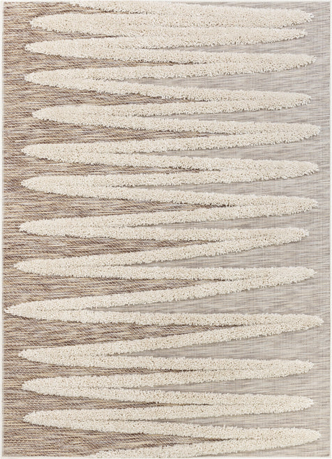 Brigida Coastal Geometric Beige High-Low Flat-Weave Rug By Chill Rugs