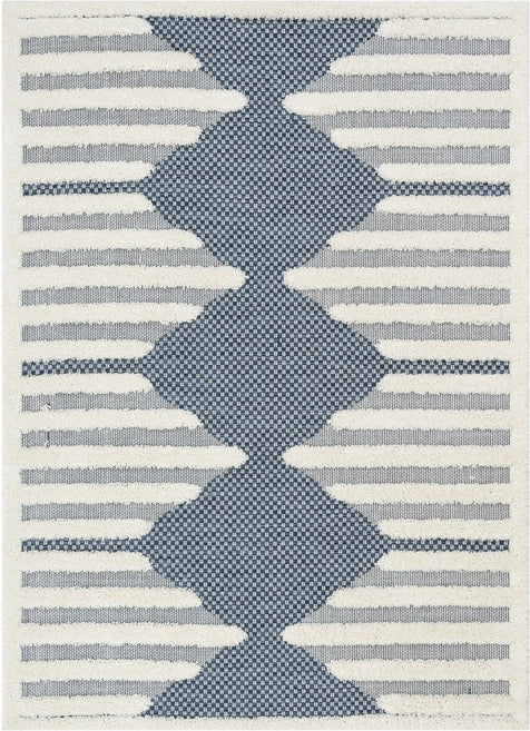 Luna Tribal Moroccan Diamond Pattern Blue High-Low Flat-Weave Rug