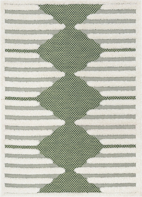 Luna Tribal Moroccan Diamond Pattern Green High-Low Flat-Weave Rug