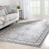 Amare Vintage Botanical Floral Border Grey Rug