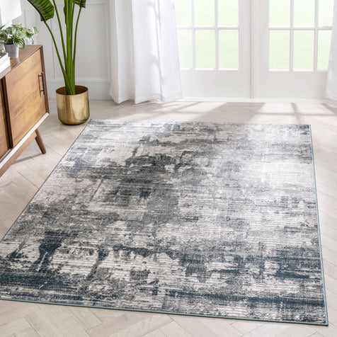 Meade Modern Abstract Distressed Grey Rug