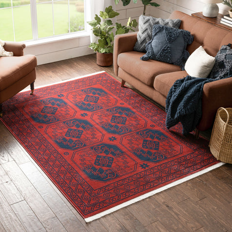 Donte Bokhara Vintage Antique Tribal Geometric Pattern Crimson Rug
