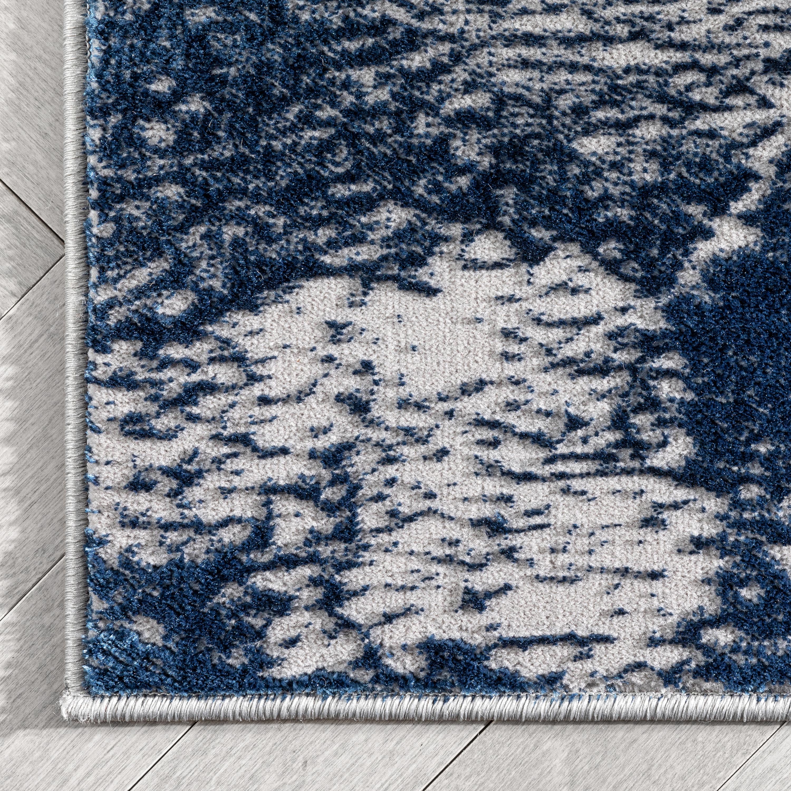 Zaynab Vintage Abstract Border 5'3" x 7'3" Blue Glam Rug