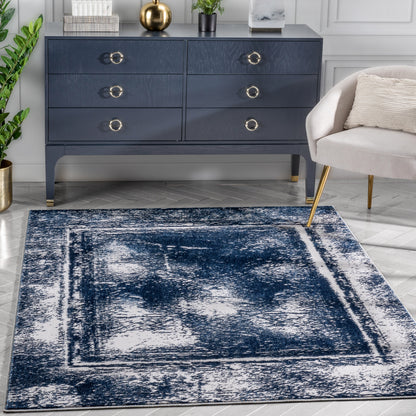 Zaynab Vintage Abstract Border 5'3" x 7'3" Blue Glam Rug