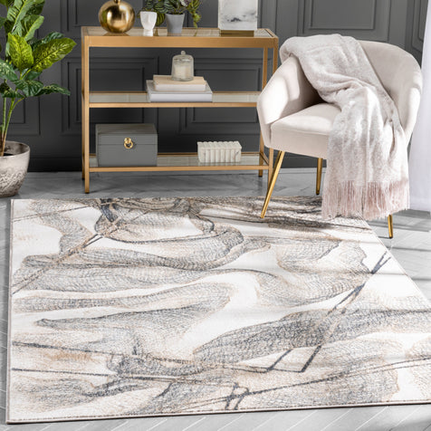 Gillian Vintage Modern Abstract Ivory Glam Rug