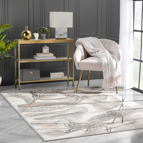 Gillian Vintage Modern Abstract Ivory Glam Rug