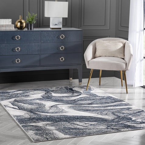 Gillian Vintage Modern Abstract Blue Glam Rug