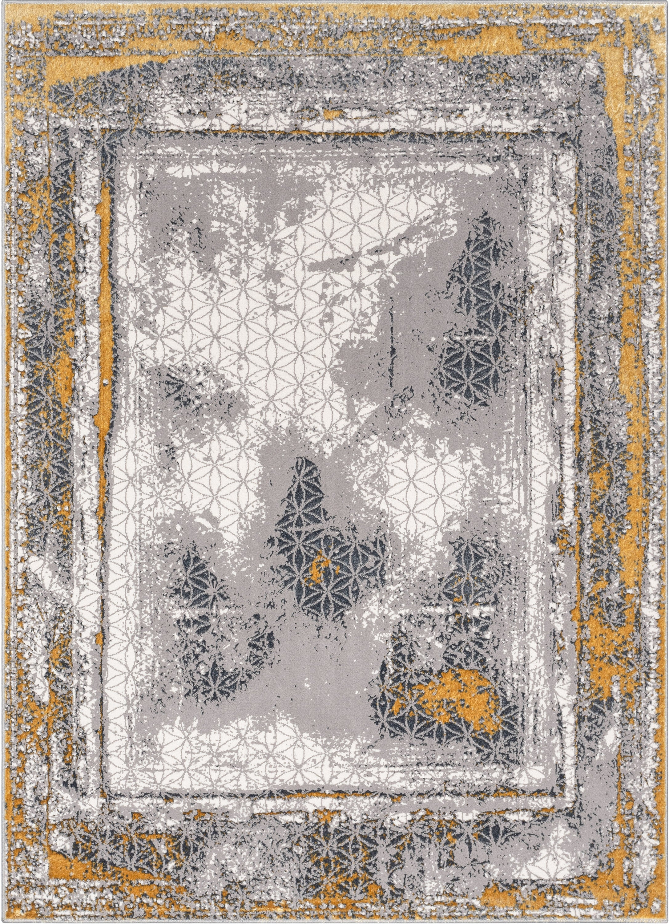 Isolde Vintage Abstract Border Yellow Glam Rug