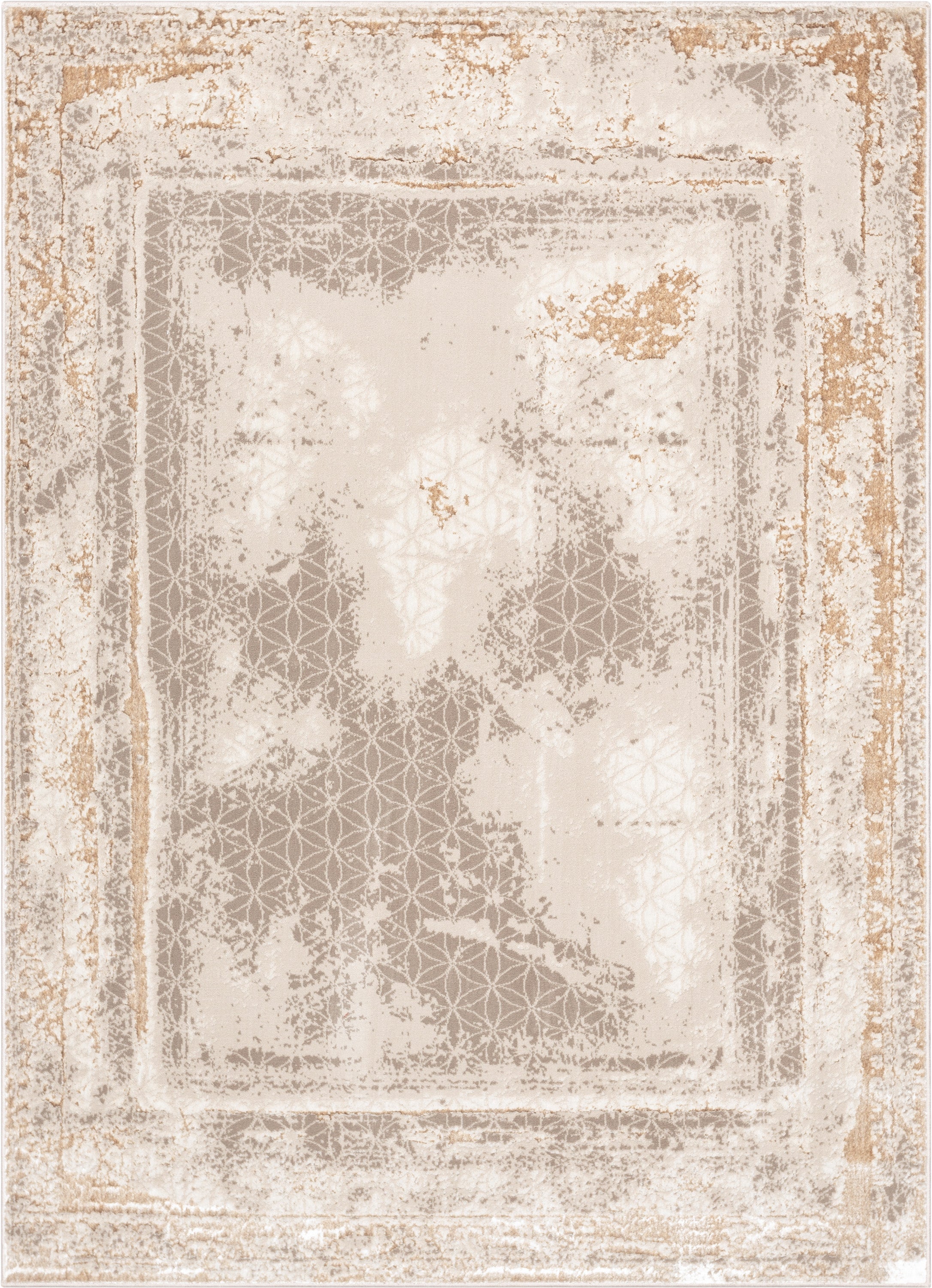 Isolde Vintage Abstract Border Ivory 5'3" x 7'3" Glam Rug