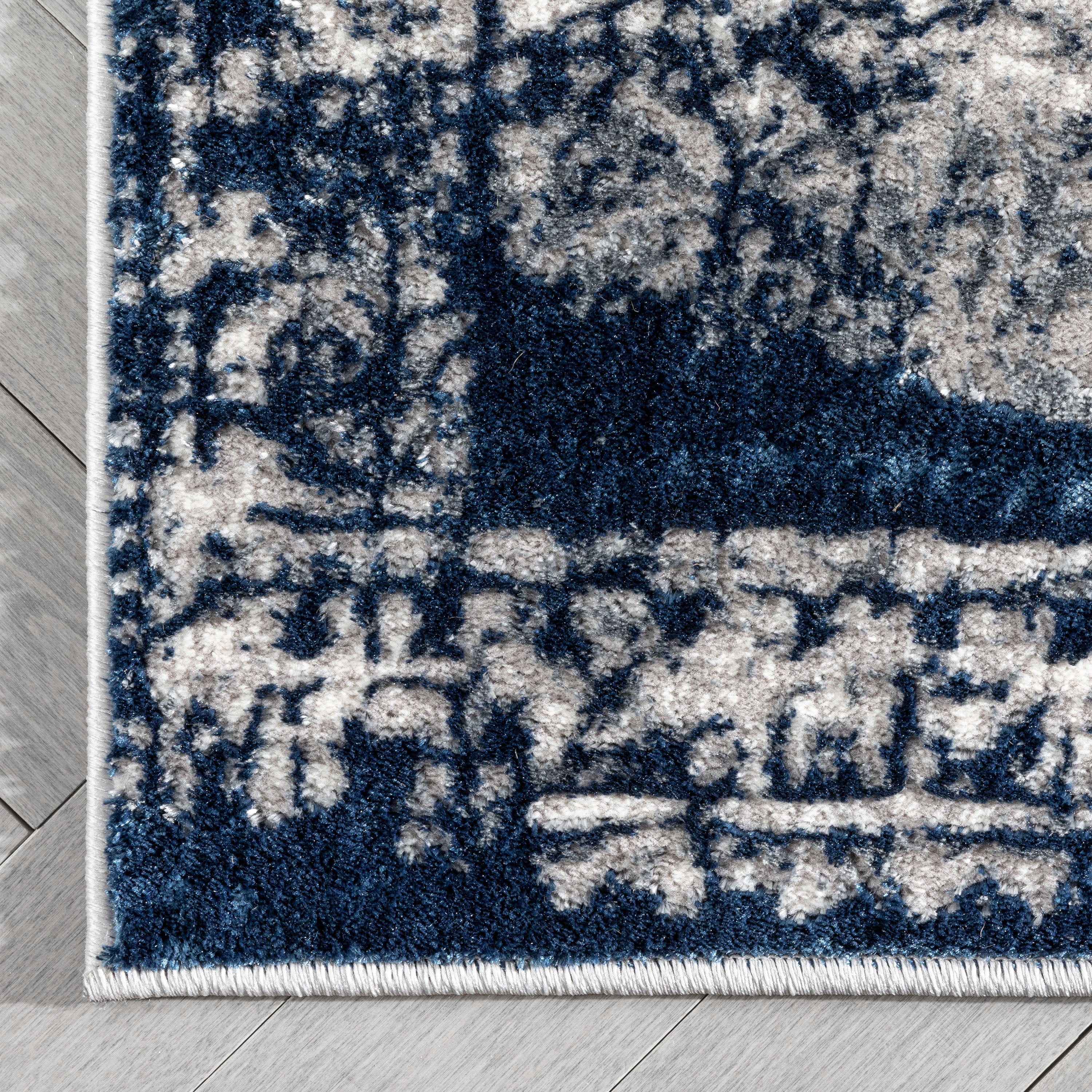 Isolde Vintage Abstract Border Blue Glam 5'3" x 7'3" Rug