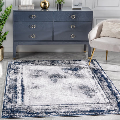 Isolde Vintage Abstract Border Blue Glam 5'3" x 7'3" Rug