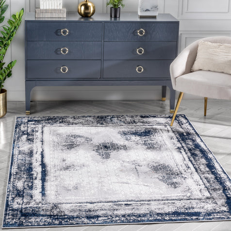 Isolde Vintage Abstract Border Blue Glam Rug