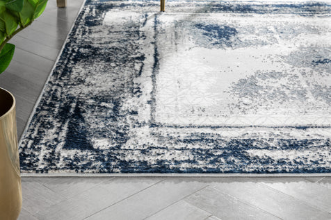 Isolde Vintage Abstract Border Blue Glam Rug