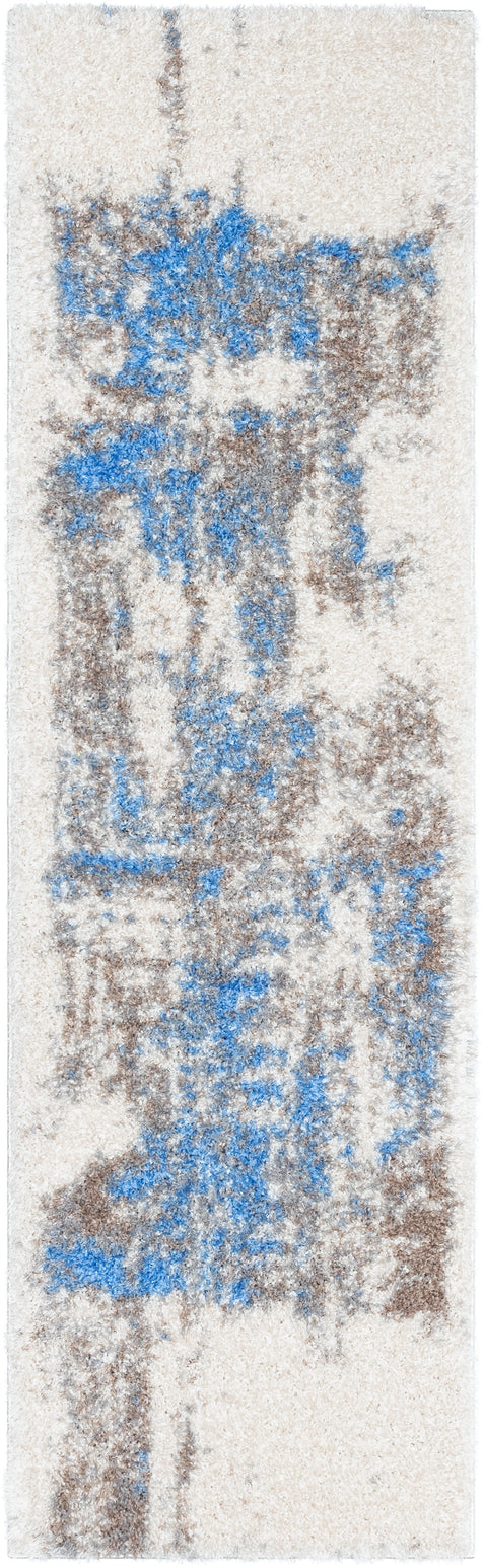 Sariah Modern Abstract Ivory Blue Shag Rug