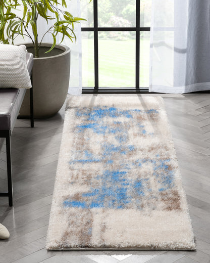 Sariah Modern Abstract Ivory Blue Shag Rug