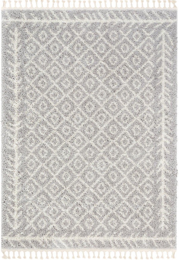 Agata Moroccan Geometric Shag Grey 5'3" x 7'3" Rug