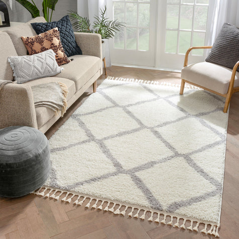 Celosia Moroccan Trellis Shag White Rug
