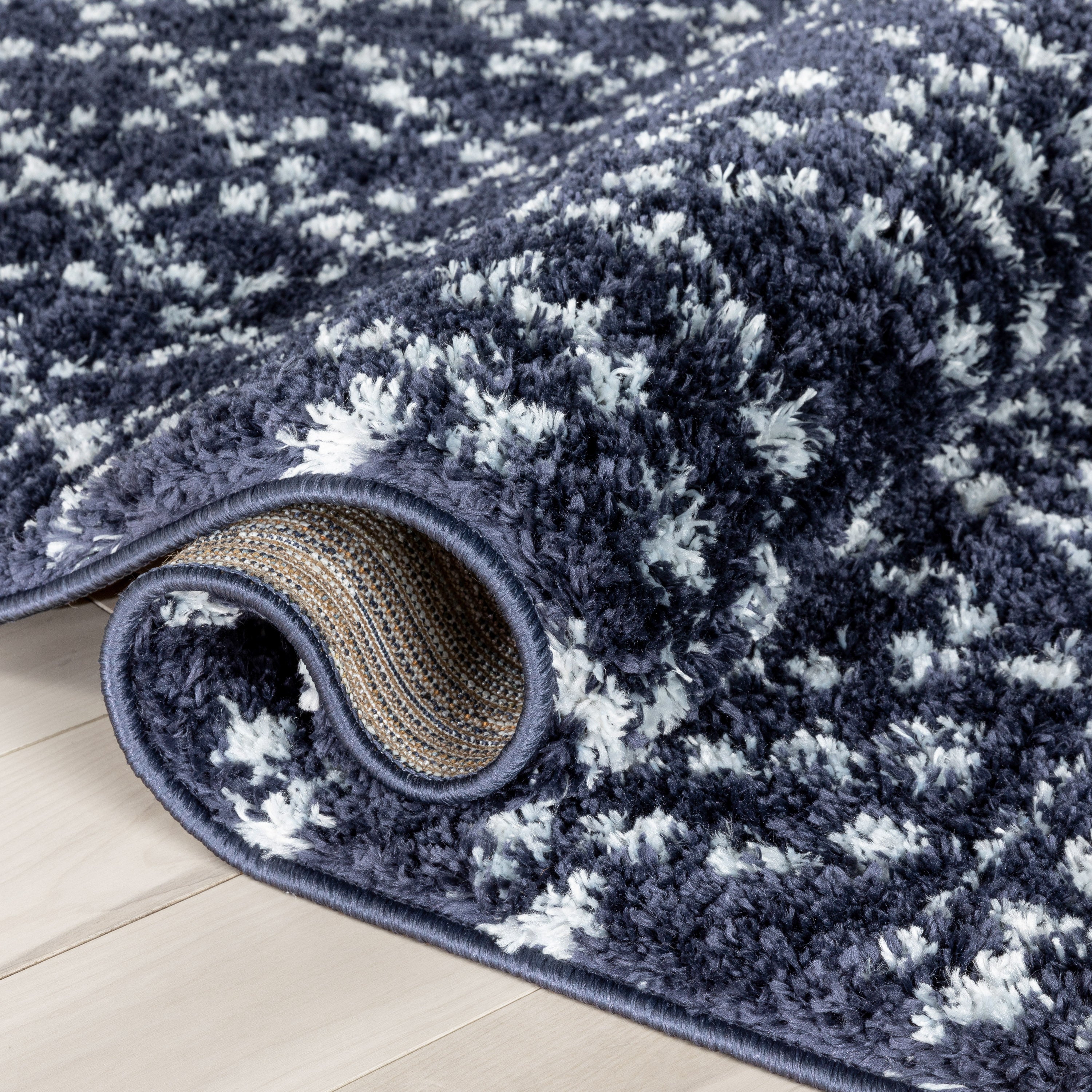 Evora Moroccan Diamond Pattern Blue Thick & Soft Shag Rug