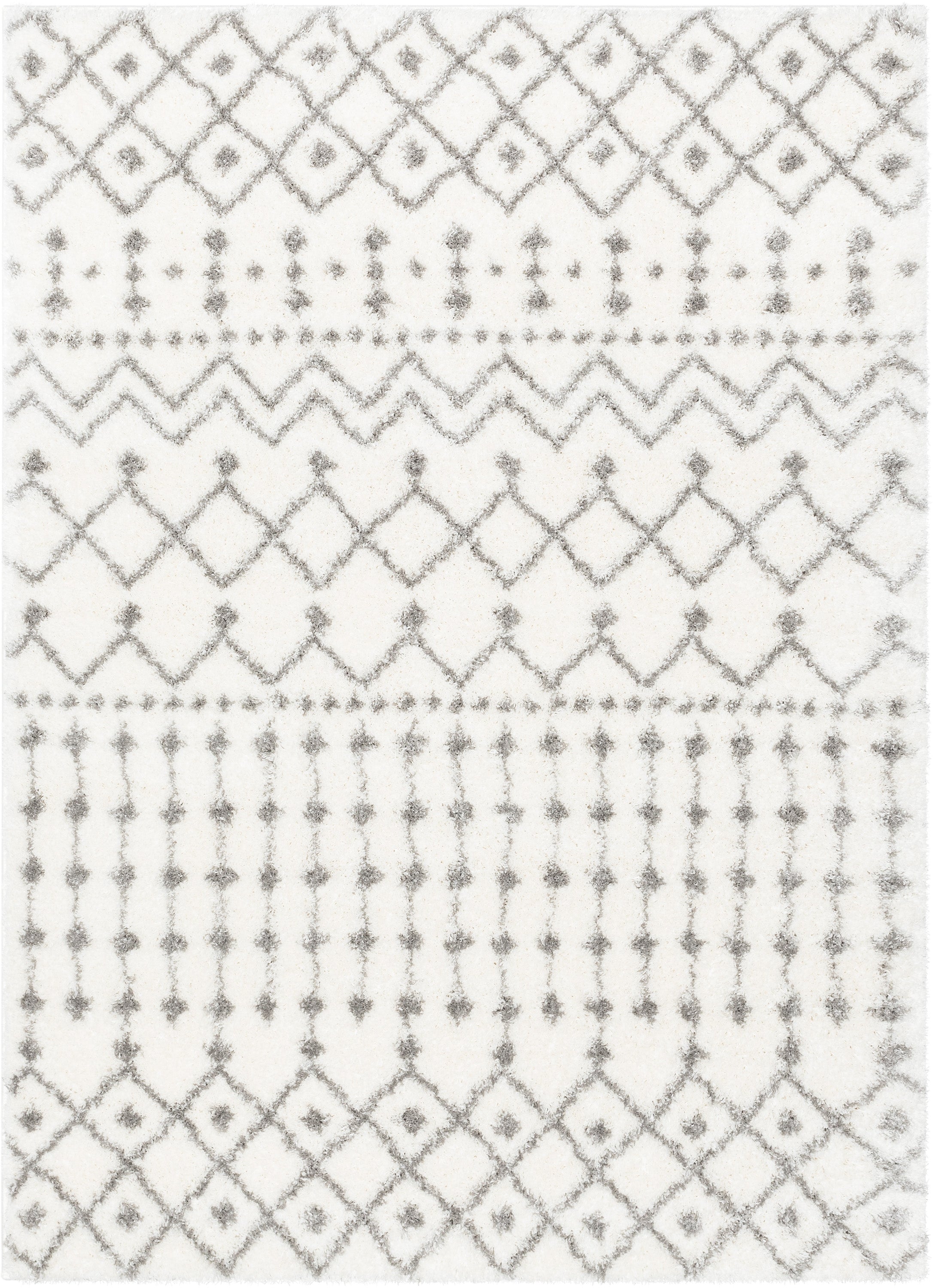 Coimbra Moroccan Diamond Pattern 3'11" x 5'3" Ivory Thick & Soft Shag Rug